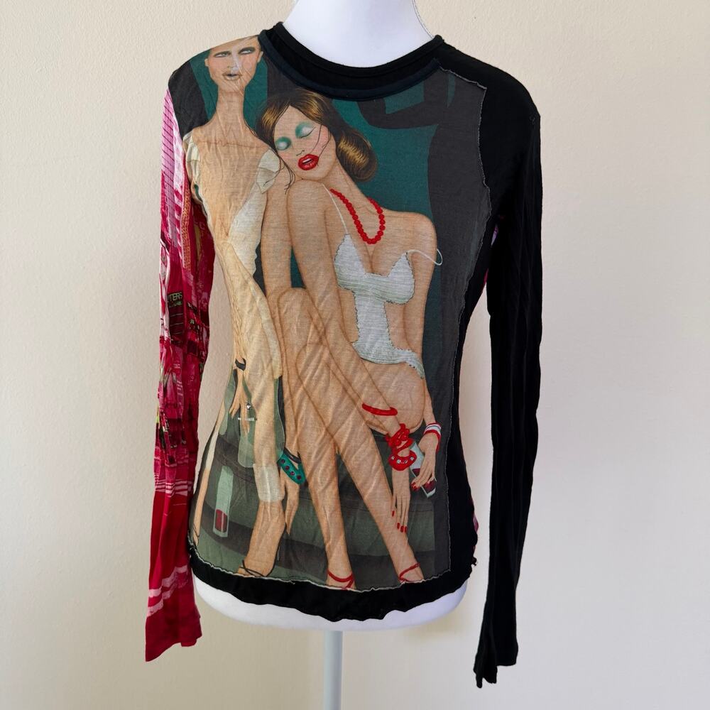 Vintage Custo Barcelona Pop Art Graphic Long Sleeve Top Size 3 Y2K